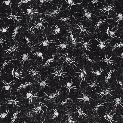 Wicked - Creepy Spiders and Webs Black Yardage