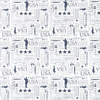 Coming Home - Navy Text White Yardage