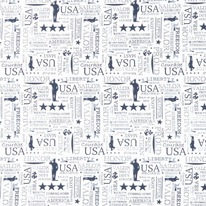 Coming Home - Navy Text White Yardage