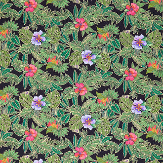 Earth Song - Jungle Floral Black Metallic Yardage