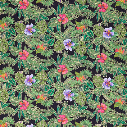 Earth Song - Jungle Floral Black Metallic Yardage