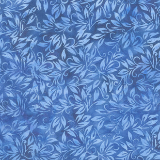 Porcelain Blue Batiks - Small Leaf Blue Marine Yardage