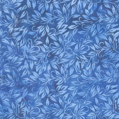 Porcelain Blue Batiks - Small Leaf Blue Marine Yardage