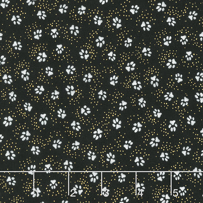 Kindred Canines - Paw Prints Black Metallic Yardage