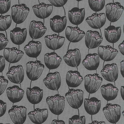 Firefly - Magic Tulips Dark Gray Metallic Yardage