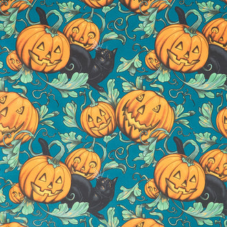 Storybook Halloween - Pumpkin Patch Turquoise Yardage