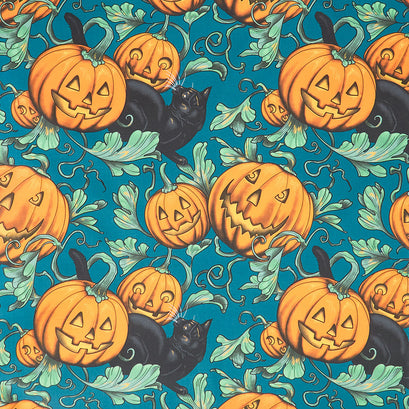 Storybook Halloween - Pumpkin Patch Turquoise Yardage