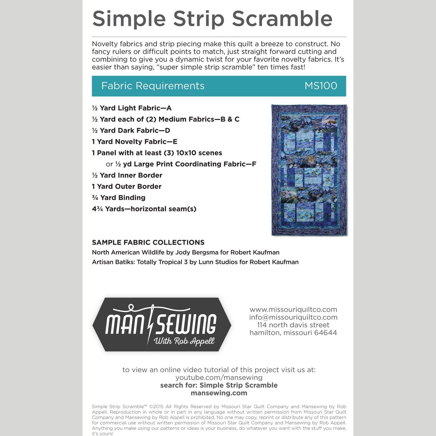 Digital Download - Simple Strip Scramble Quilt Pattern from Man Sewing Alternative View #1