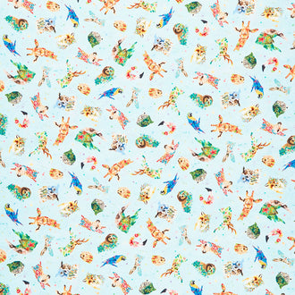 Brush with Nature - Tossed Portraits Blue Yardage