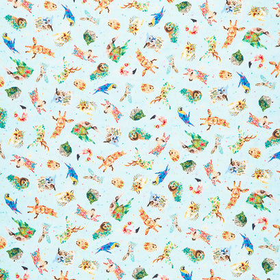 Brush with Nature - Tossed Portraits Blue Yardage