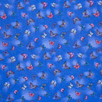 Hydrangea Bliss - Tossed Flying Butterflies Blue Yardage