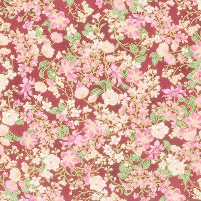 Aurelia - Flowers Burgundy Metallic Yardage