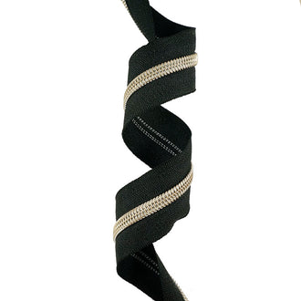 Emmaline #3 Zippers-by-the-Yard - Black with Antique Brass