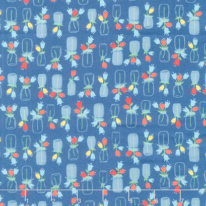 Forget-Me-Not - Flower Jars Navy Yardage