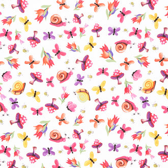 Sloane The Snail - Garden Toss White Yardage