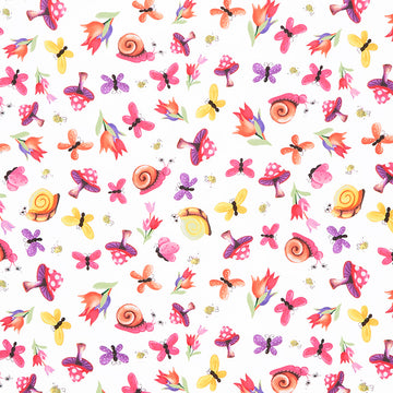 Sloane The Snail - Garden Toss White Yardage Primary Image