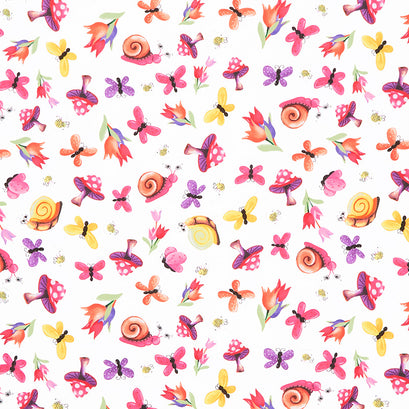 Sloane The Snail - Garden Toss White Yardage