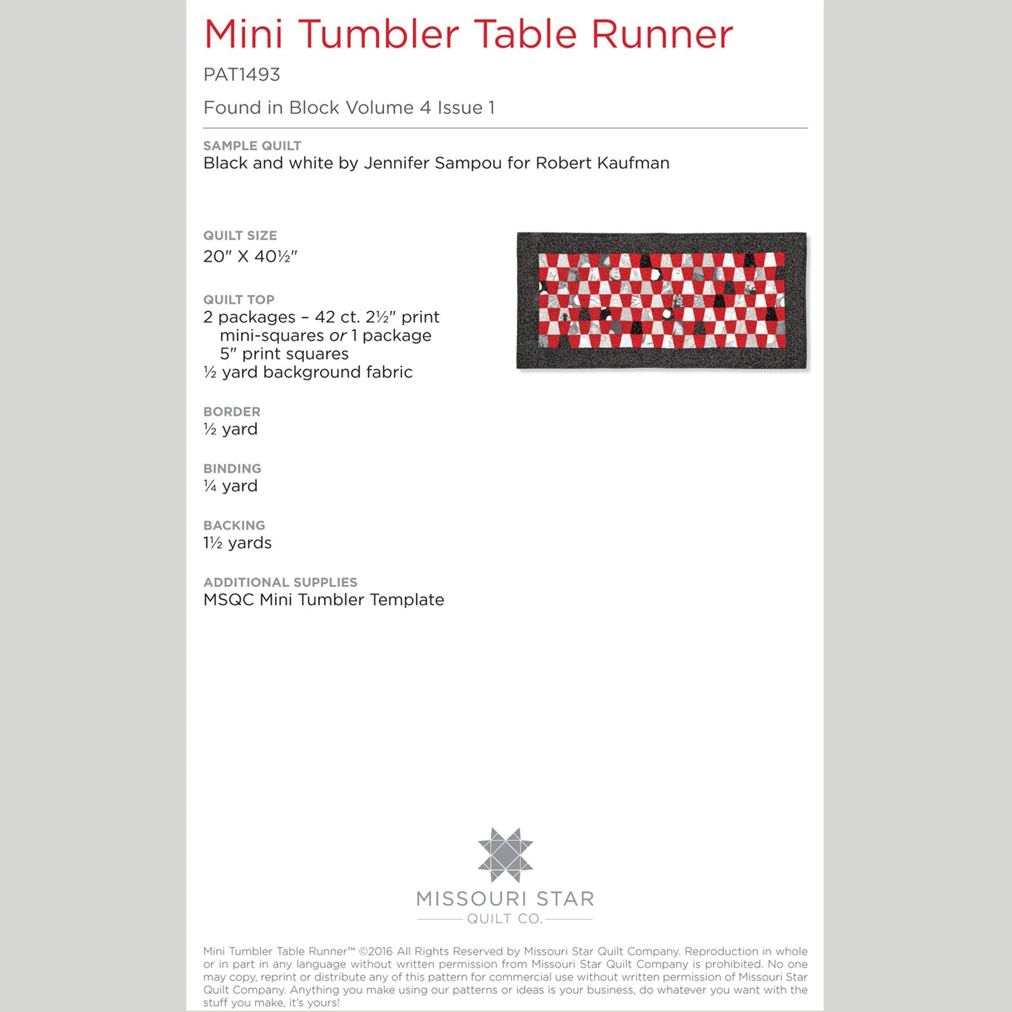Digital Download - Mini Tumbler Runner Quilt Pattern by Missouri Star Alternative View #1