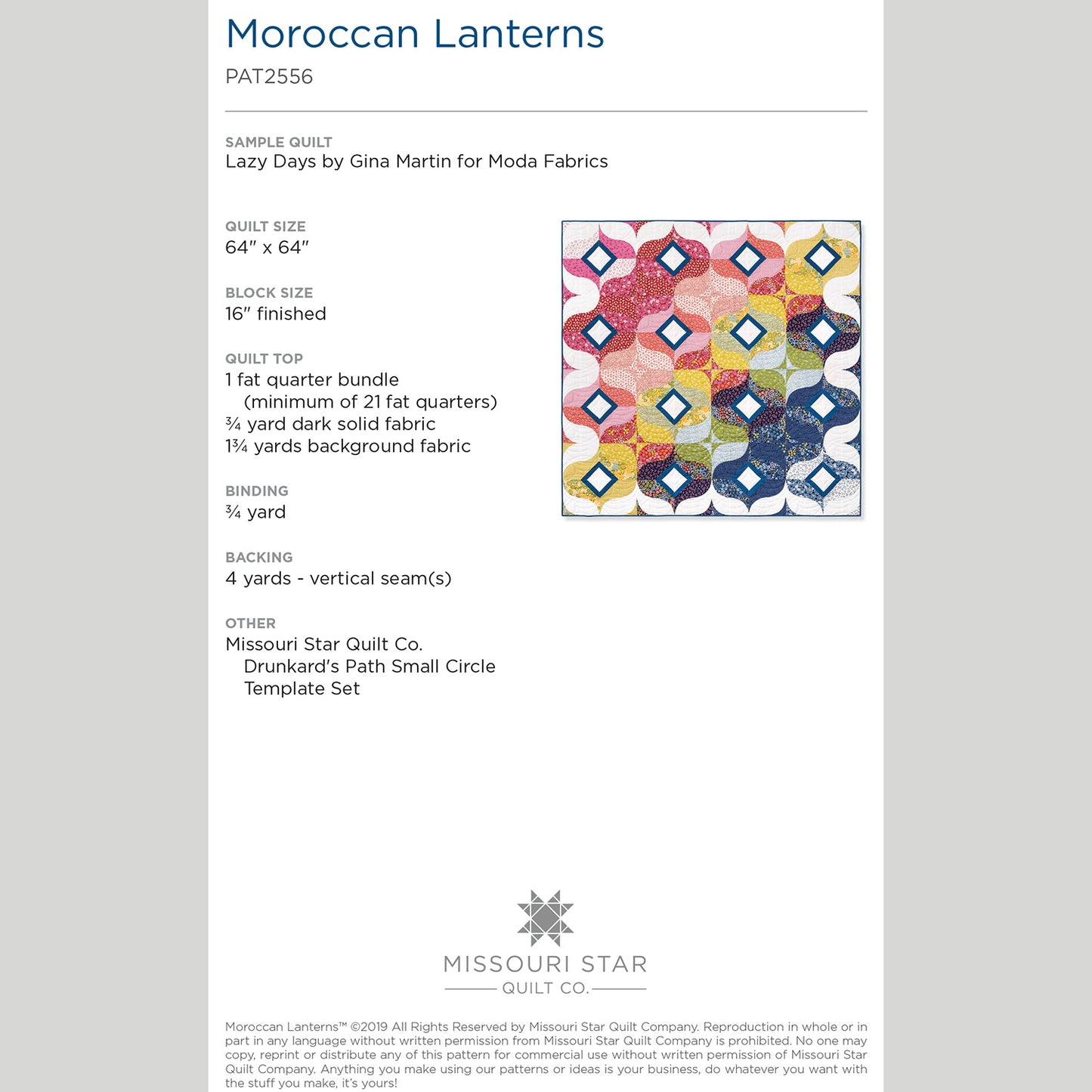 Digital Download Moroccan Lantern Quilt Pattern by Missouri Star