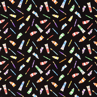 School is Cool - Art Materials Black Yardage