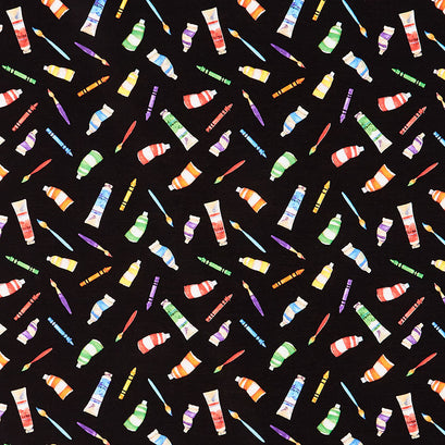 School is Cool - Art Materials Black Yardage