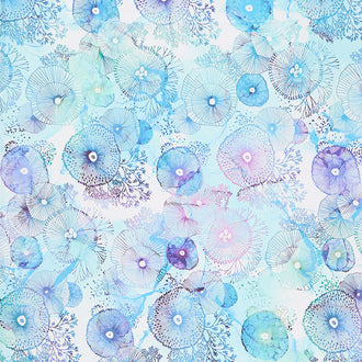 Whale Song - Sea Anemones Light Blue Multi Yardage