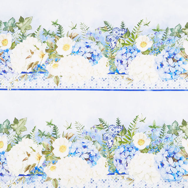 Periwinkle Spring - Floral Border Stripe Periwinkle Digitally Printed