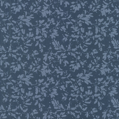 Green Fields - Tonal Leaves Dark Blue Yardage