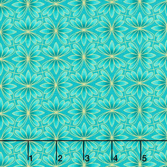 Alluring Butterflies - Petal Geo Turquoise Metallic Yardage