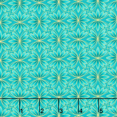 Alluring Butterflies - Petal Geo Turquoise Metallic Yardage