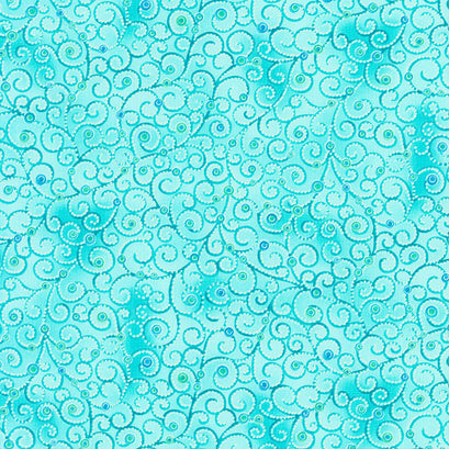 Inspiration Collection for Ovarian Cancer - Scroll Teal Metallic Yardage