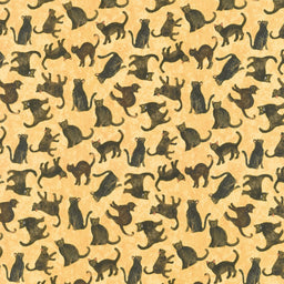 All Hallows Eve (Clothworks) - Black Cats Dark Butter Yardage Primary Image