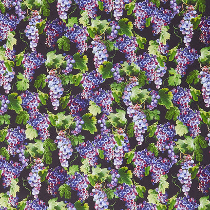 Novelty - Grapes Vines Black Yardage