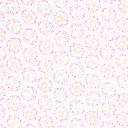 Ballet Bunnies - Cute Bunny Floral Heads Pink Yardage