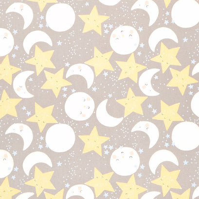 D is for Dream - Star and Moon Faces Dark Grey Yardage