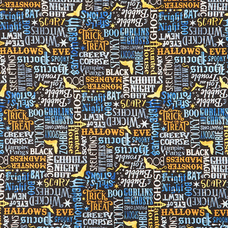 Hocus Pocus - Spooky Sayings Black Multi Yardage