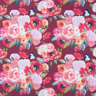 Poppies and Plumes - Large Floral Wine Yardage