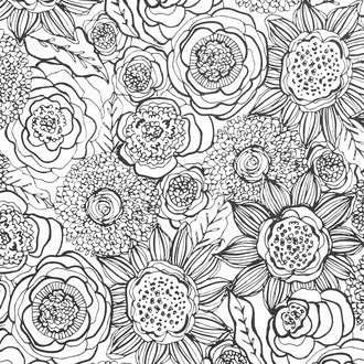 Night & Day - Large Floral White Yardage
