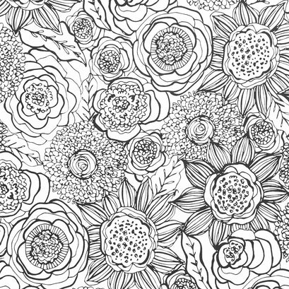 Night & Day - Large Floral White Yardage
