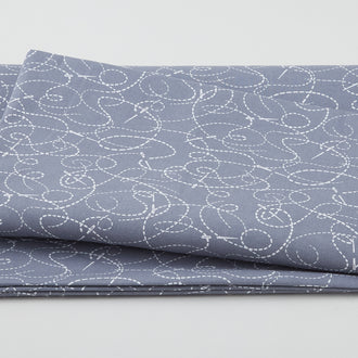Needle & Thread - Threaded Lines & Needle White on Dark Grey 108" Wide 3 Yard Cut