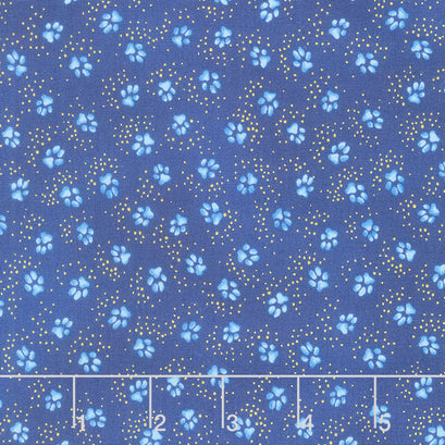 Kindred Canines - Paw Prints Royal Blue Metallic Yardage