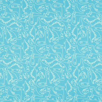 Stomp Stomp Roar - Dino Sketch Aqua Yardage