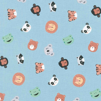 Alphabet Zoo - Animal Face Toss Stone Blue Yardage