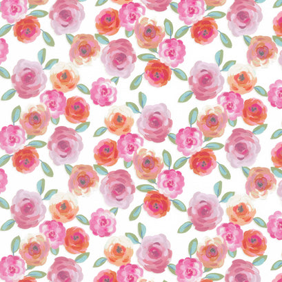 Poppies and Plumes - Floral White Yardage