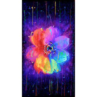 Untamed Beauty - Bright Paint Drip Flower Black Panel