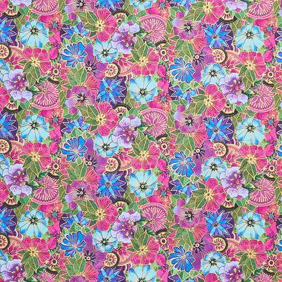 Earth Song - Packed Floral Dark Orchid Metallic Yardage