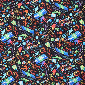 Novelty - Timeless Treasures - Pickleball Black Yardage Primary Image