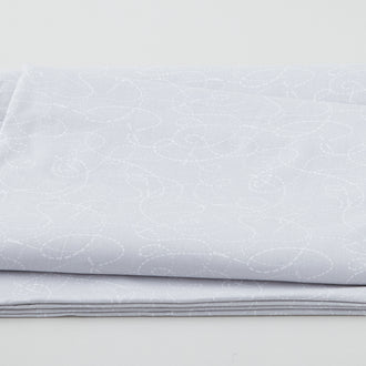 Needle & Thread - Threaded Lines & Needle White on Light Grey 108" Wide 3 Yard Cut