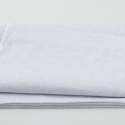 Needle & Thread - Threaded Lines & Needle White on Light Grey 108" Wide 3 Yard Cut