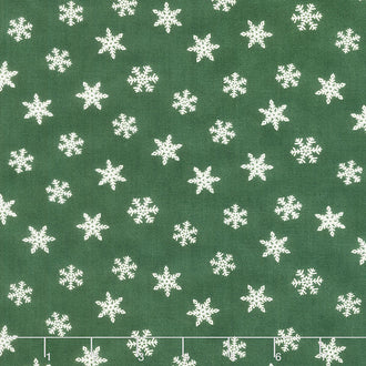 Holly Berry Tree Farm - Tossed Snowflakes Holly Green Yardage